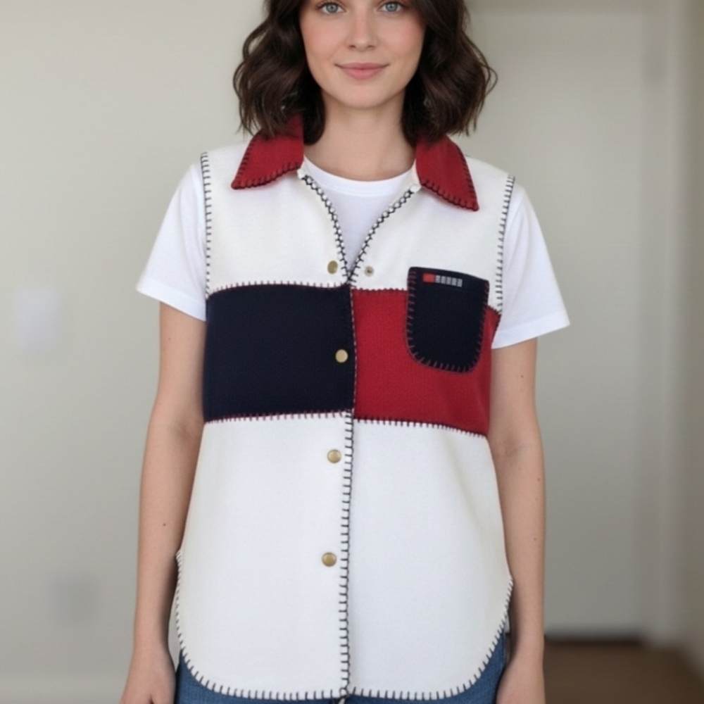 Vintage Red White And Blue Fleece Patriotic Vest Size Small - Picture 3 of 14